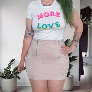 Forever 21 Faux Suede Retro  Double Zip Mini Skirt Large Creme
